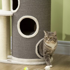 Δέντρο για γάτες PawHut με κρεβάτι για γάτες και τόνο ξυσίματος για γάτες, 60 x 44,5 x 109 cm, Γκρι + Φυσικό + Λευκό