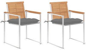 Καρέκλες Κήπου 2 τεμ. από Μασίφ Ξύλο Teak/Ατσάλι με Μαξιλάρια