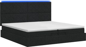 vidaXL Κρεβάτι Ottoman με Στρώμα και LED Μαύρο 200 x 200 cm Ύφασμα