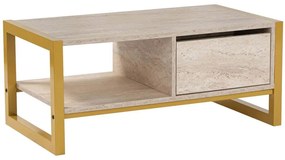 Τραπέζι Σαλονιού Haldizen 854KLN4757 105x55x40cm Travertine Beige-Gold