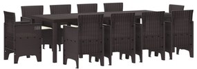 vidaXL 11 Τεμαχίων Σετ Τραπεζαρίας Κήπου με Μαξιλάρια Καφέ Πολυ Ρατάν