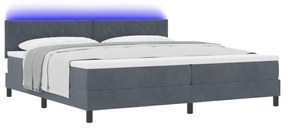vidaXL Κρεβάτι Box Spring με Ματράς & LED Σκούρο Γκρι 200x200 εκ. Βελούδο