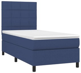 Κρεβάτι Boxspring με Στρώμα &amp; LED Μπλε 100x200 εκ. Υφασμάτινο - Μπλε