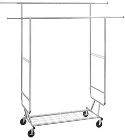 VEVOR Heavy Duty Clothes Rack, Double Hanging Rod Clothing Garment Rack for Hanging Clothes, Adjustable Height and Extendable Length Clothing Rack with Bottom Storage Area, 600 lbs Load Capacity