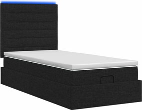 vidaXL Κρεβάτι Ottoman με Στρώμα και LED Μαύρο 80 x 200 cm Ύφασμα