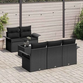 vidaXL Σετ Καναπέ Κήπου 6 pcs Μαύρο Πολυεστέρας, Ρατάν και Γυαλί