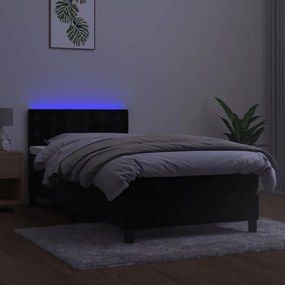 vidaXL Κρεβάτι Boxspring με Στρώμα &amp; LED Μαύρο 80x200 εκ. Βελούδινο
