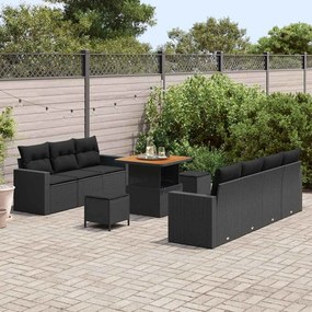 vidaXL Σετ Καναπέ Κήπου 10 pcs Μαύρο συνθετικό ρατάν