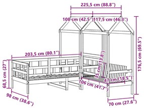 Καναπές Κρεβάτι με Οροφή Καφέ Κεριού 90x200εκ Μασίφ Ξύλο Πεύκου - Καφέ