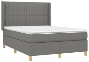 vidaXL Κρεβάτι Boxspring με Στρώμα & LED Σκ.Γκρι 140x200 εκ Υφασμάτινο