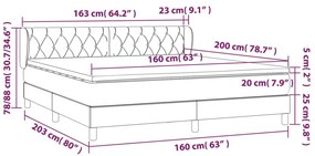 vidaXL Κρεβάτι Boxspring με Στρώμα Σκούρο Γκρι 160x200 εκ Υφασμάτινο