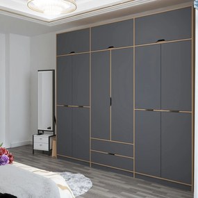 Εξαφυλλη Ντουλαπα Ανθρακι/Χρυσο ELINA 52x277x253