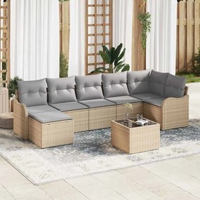 vidaXL Σετ Καναπέ Κήπου με μαξιλάρι 8 pcs Μπεζ Πολυ ράταν