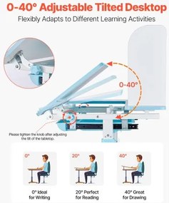 VEVOR Kids Study Chair and Desk with Bookshelf &amp; Drawer Height Adjustable Blue