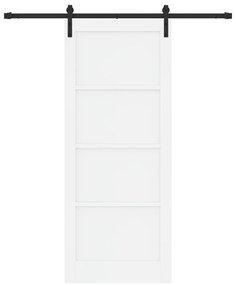 vidaXL Συρόμενη Πόρτα με Σετ Εξαρτημάτων Λευκή 86x211 εκ. Συμπαγές Ξύλο Πεύκο