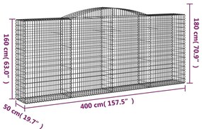 Συρματοκιβώτια Τοξωτά 25 τεμ. 400x50x160/180 εκ. Γαλβαν. Ατσάλι - Ασήμι