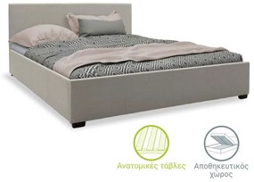 Double bed Norse with storage in grey fabric 160x200cm 167x211x86 εκ.