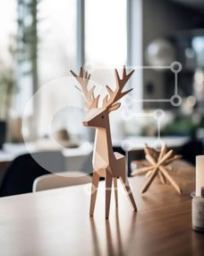 Intra Συλλεκτικό Ξύλινο Παζλ Plywood  4mm - Εορταστικό ξύλινο ειδώλιο ελαφιού στην τραπεζαρία Σε Ξύλινο Κουτί - Διαστάσεις Puzzle: 10x10 cm – 25 κομμάτια