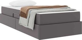 vidaXL Κρεβάτι με αποθηκευτικό χώρο και στρώμα 2 pcs Γκρι Δέρμα