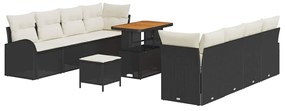 vidaXL Σετ Καναπέ Κήπου με μαξιλάρι 11 pcs Μαύρο Πολυ ράταν