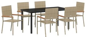 vidaXL Σέτ φαγητού για κήπο 7 pcs Μπεζ Πολυ ράταν