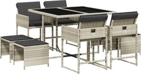 vidaXL Σετ Τραπεζαρίας Κήπου 9 τεμ. Αν. Γκρι Συνθ. Ρατάν με Μαξιλάρια