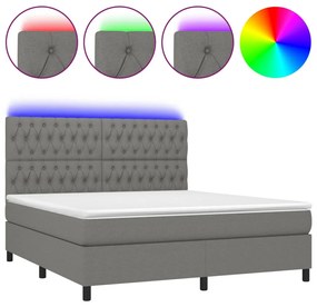 vidaXL Κρεβάτι Boxspring με Στρώμα & LED Σκ.Γκρι 160x200 εκ Υφασμάτινο