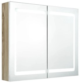vidaXL Καθρέφτης Μπάνιου με Ντουλάπι & LED Λευκό και Δρυς 80x12x68 εκ.