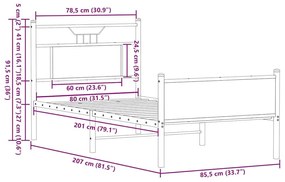 Πλαίσιο Κρεβατιού Χωρ. Στρώμα Sonoma Δρυς 80x200εκ Επεξ. Ξύλο - Καφέ