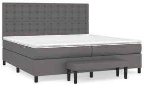 vidaXL Κρεβάτι Boxspring με Στρώμα Γκρι 200x200 εκ. Συνθετικό Δέρμα