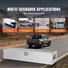 VEVOR Heavy Duty Aluminum Truck Bed Tool Box, Diamond Plate Tool Box with Side Handle and Lock Keys, Storage Tool Box Chest Box Organizer for Pickup, Truck Bed, RV, Trailer, 48&quot;x15&quot;x15&quot;, Silver