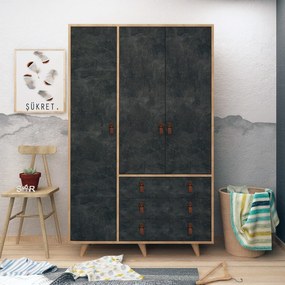 Τριφυλλη Ντουλαπα Δρυς/Σκουρο Γκρι CHUNKY 52x120x187
