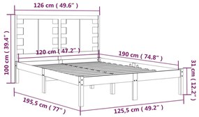 vidaXL Πλαίσιο Κρεβατιού 120 x 190 εκ. από Μασίφ Ξύλο Small Double