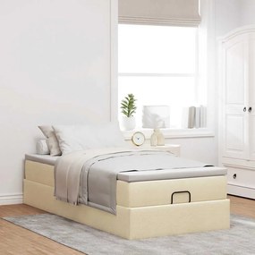 vidaXL Οθωμανικό κρεβάτι με στρώμα Cream 90x200cm ύφασμα