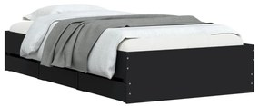 vidaXL Πλαίσιο Κρεβατιού με Συρτάρια Μαύρο 75x190εκ Επεξεργασμένο Ξύλο