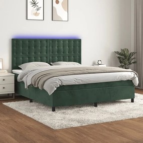 Κρεβάτι Boxspring με Στρώμα & LED Σκ. Πράσινο 160x200εκ Βελούδο