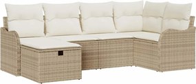 vidaXL Σετ Καναπέ Κήπου με μαξιλάρι 6 pcs Μπεζ Πολυ ράταν