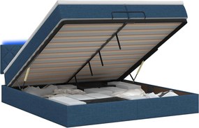 vidaXL Κρεβάτι Ottoman με Στρώμα και LED Μπλε 200 x 200 cm Ύφασμα