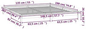 Πλαίσιο Κρεβατιού με LED Γκρι 135 x 190 εκ. Διπλό Μασίφ Ξύλο - Γκρι