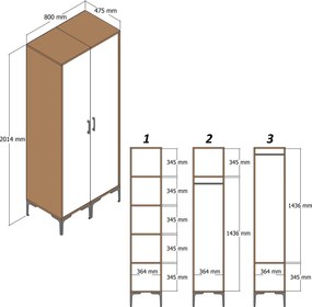 Διφυλλη Ντουλαπα Καρυδια/Ανθρακί  KUMSAL 47.5x40x201.4