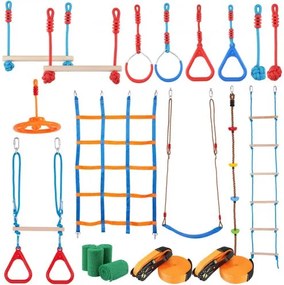 VEVOR 2x60 ft Ninja Warrior Obstacle Course Kids Outdoor Slackline 14 Obstacles