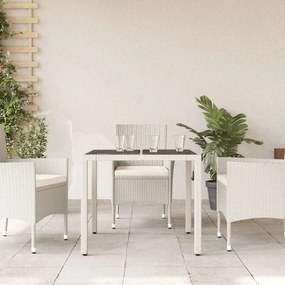 vidaXL Τραπέζι Κήπου Γυάλινη Επιφάνεια Λευκό 90x90x75 εκ. Συνθ. Ρατάν