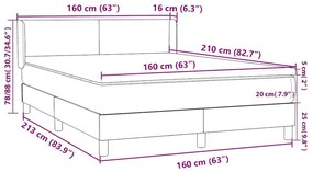 Κρεβάτι Boxspring με Στρώμα Σκούρο Γκρι 160x210 εκ. Βελούδινο - Γκρι