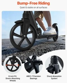 VEVOR Kick Scooter for Kids Ages 8+, Teens &amp; Adults, 2-Wheel Toddler Scooter with Adjustable Height Handlebar, Wide Anti-Slip Deck, Foldable Lightweight for Boys &amp; Girls up to 99.8 kg, Black + Purple