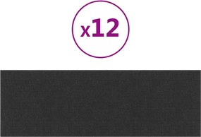 vidaXL Κεφαλάρι Τοίχου 12 pcs Μαύρο 90 x 30 cm ύφασμα