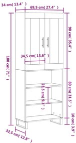 Ντουλάπι Γκρι Σκυροδέματος 69,5x34x180 εκ. Επεξεργασμένο Ξύλο - Γκρι