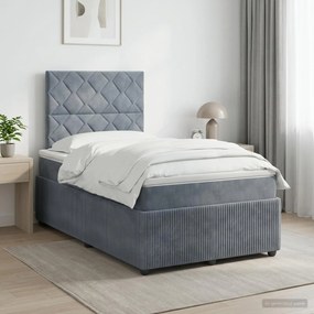 vidaXL Κρεβάτι box spring με στρώμα Σκούρο Γκρι 120 x 190 cm Βελούδο