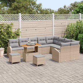 vidaXL Σετ Καναπέ Κήπου με μαξιλάρι 12 pcs Μπεζ Πολυ ράταν