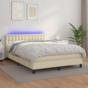 VidaXL Κρεβάτι Boxspring με Στρώμα & LED Κρεμ 140x190 εκ. Συνθ. Δέρμα