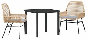 vidaXL Σέτ φαγητού για κήπο 3 pcs Καφέ συνθετικό ρατάν